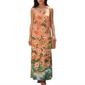 Baja Blue Orange Tropical Floral Maxi Dress Boho Beach Vacation Sz M